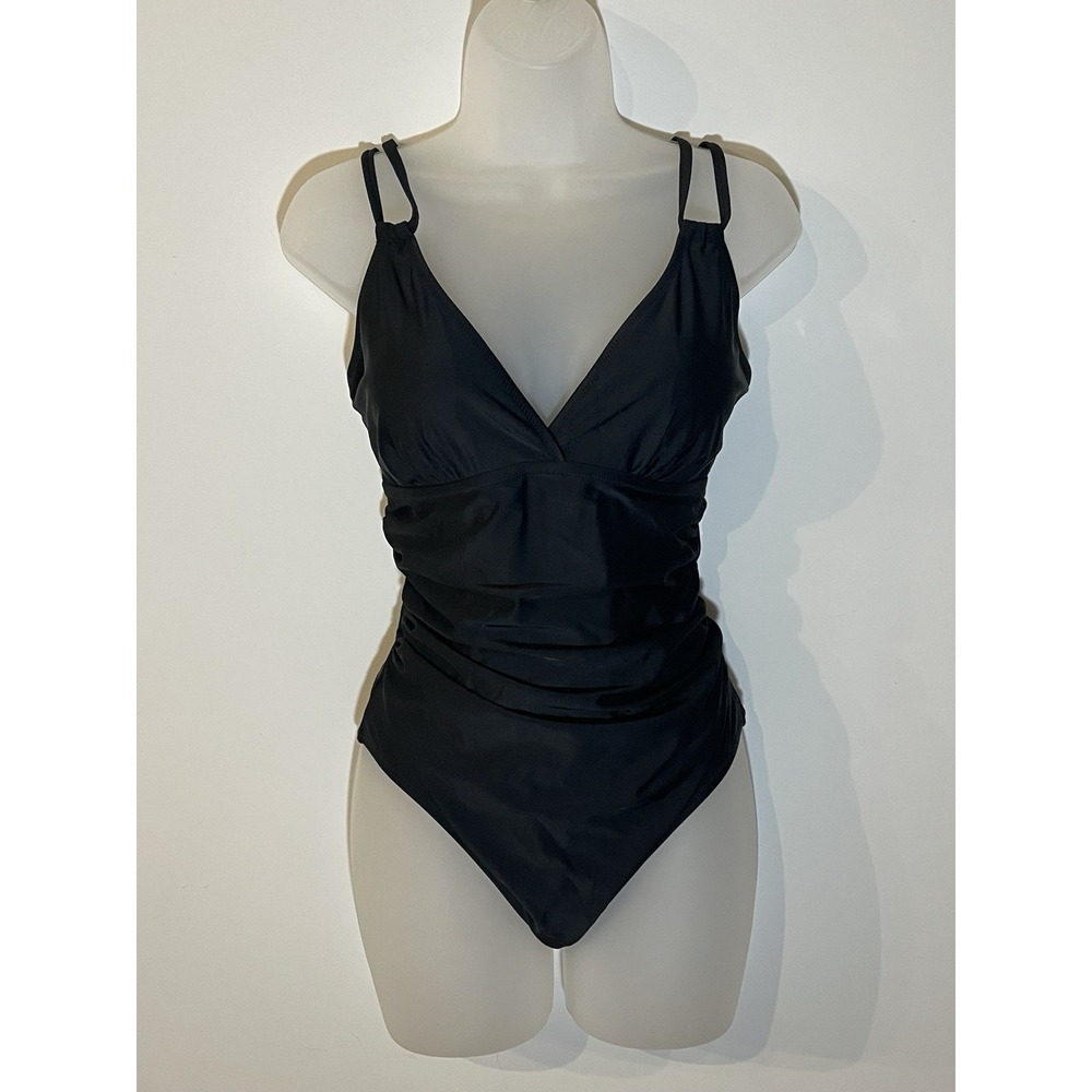 New Charmo Athletic‎ One Piece Racerback Swimsuit Size M Medium Black UPF 50 NWT